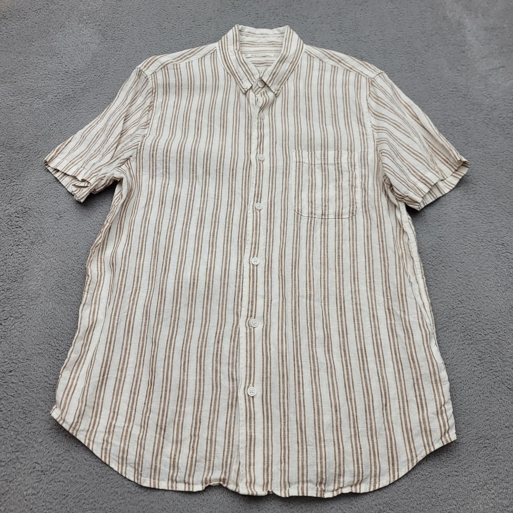 Everlane Button Down Shirt Mens M White Striped 100% European Flax Linen S/S